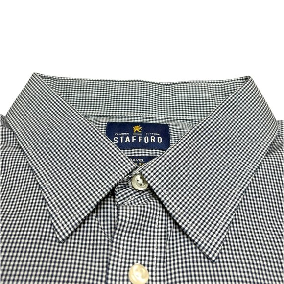 STAFFORD Travel Navy Gingham Performance Button Down Oxford - Picture 4 of 8